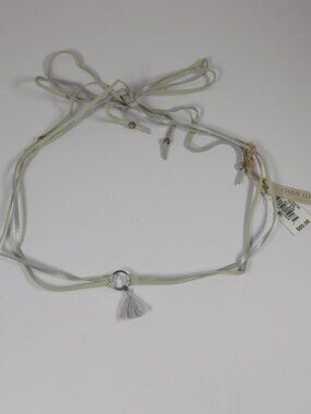 Chan Luu Leather Choker Necklace Pearl Gray Adjustable self-Tie Tassel 40"